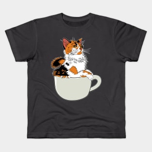 Calico Cat in a Crème Coffee Cup Kids T-Shirt